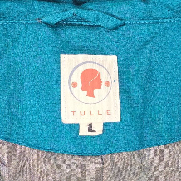 TULLE ANTHROPOLOGIE JACKET TEAL BLUE LINED SHORT SLEEVE WOMENS LARGE - Picture 5 of 9